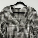 ZARA  Plaid Gingham Seersucker V Neck Balloon Twist Puff 3/4 Sleeve Top Sz Small Photo 4
