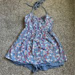 Urban Outfitters Pins and Needles Halter Skirted Romper Blue Floral Summer Large Photo 1