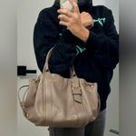 Salvatore Ferragamo Vara Ribbon Drawstring Hug Handbag Gray Taupe Leather Photo 2