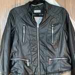 Black Faux Leather Fur Lined Jacket. P2P 20”, Length 22” Size Large NWT Photo 1
