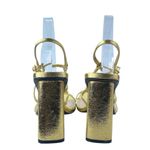 ZARA  Women's Gold Metallic Open Square Toe Sling Back Block High Heels Sandals 9 Photo 2