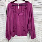 Free People  Movement Surfs Up Oversized Shirt Pocket Pullover Slouchy Knit Pink Photo 8