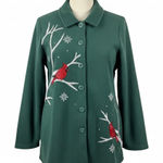 Quacker Factory  Shirt S Green Cardinal Fleece Snowflakes Cozy Holiday Christmas Photo 0