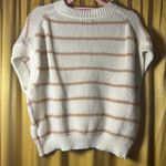 SheIn Striped Sweater Knit Top White and Brown Short Sleeve Cute Casual‎ Pullover Photo 4