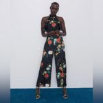 ZARA Floral Print Satin Ruffle Halter Jumpsuit with Waist Slits Size Small Photo 3