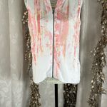 T Tahari  Women’s Small Sleeveless Sheer Zip Vest Blouse White Pink Chiffon Retro Photo 1