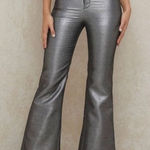 House Of CB London Metallic Gray Lined Flat Front Wide Leg Trouser Pants Size XL Photo 0