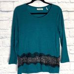 Sandro  teal linen black lace inset long sleeve tee Photo 0