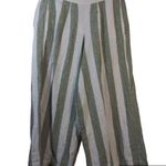 BeachLunchLounge  Green Stripe Linen Wide Leg Crop Pull On Pants Size L Photo 0