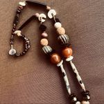 Butterscotch Bakelite beads , Wood & Bone long necklace,One of a kind handmade Brown Photo 5