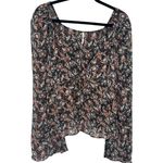 Free People  Uptown Boho Floral Tie Front Bell Sleeve Peasant Blouse Top Sz Small Photo 4