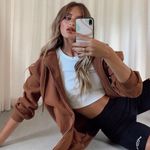 Princess Polly  Florida Oversized Zip Up Sweatshirt Brown, size 0 Photo 3