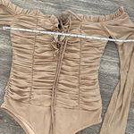 Forever 21  ruffle coquette off the shoulder bodysuit blouse beige tan small Photo 5