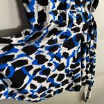 Calvin Klein  Blue Black Abstract Animal Print Faux Wrap Dress Size 16 Photo 3