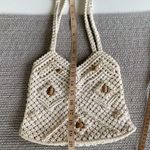 Vintage Ivory Crochet Wood Bead Detail Woven Cotton Lined Satchel Purse Handmade Tan Photo 4