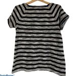 Lou & grey | Medium | Gray and Black Striped Knit Cuffed Short Sleeve Shirt Top Photo 2