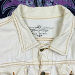 Free People Denim Trucker Jacket Womens XS Ivory Along The Way Distressed Oversi Photo 3