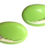 Vintage Plastic Lime Green Screw Back Earrings Rhinestone Wing Large Oblong Photo 0