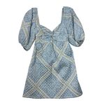 En Saison Aim to Impress Quilted Satin Puff Sleeve Mini Dress in blue print XS Photo 1
