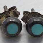 Vintage Sterling Silver & Turquoise Stud Earrings Blue Photo 0