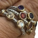 Silver Stacked Rings with Purple, Amber & Red Stones Photo 3