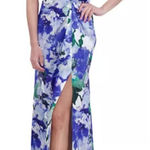 Eliza J  Twist Front Satin Gown Blue Floral 8 Photo 0