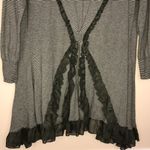 Guinevere Women’s Striped Ruffle Trim Detail Green White Open Front Cardigan Photo 5