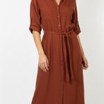 Lush Clothing Lush Belted Button Front Shirt Maxi Dress Womens M Rust Boho Casual Photo 0