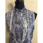 Nanette Lepore  14 Blue Asymmetrical Maxi Dress Gathered Waist High Neckline Photo 5