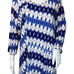 Chico's  Shirt Womens Large Blue White Geometric‎ Printed Top Art to Wear Artsy Photo 0