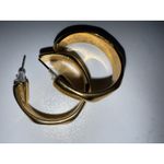 Monet Vtg  Hoop Earrings Gold Tone Small Flat Fat Chunky Pierced Designer Twist Photo 1