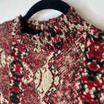 ASHER Burgundy Black Snake Print Blouse High Neck Sz Small Red Photo 7