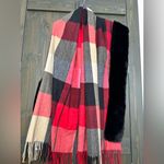 NWT Top it Off Lily Wrap Plaid Women's wrap with Black Fur Trim one size Red Photo 3
