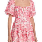 AQUA The White Lotus x toile Printed Puff Sleeve Mini Coral Dress XL linen blend Photo 0