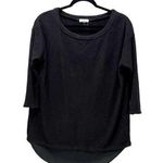 Urban Outfitters  Black Terry Cloth Sheer Ruffle Hem 3/4 Sleeve Blouse Size Small Photo 0