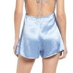Rahi Bondi Gwen Blue Satin Open Back Romper Women’s Large NWOT Size M Photo 1