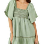 Free People  Easy To Love Cotton Bubble Mini Dress Size Small Sage Green Bohemian Photo 0