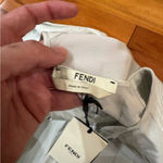 Fendi Size 46 Women Poplin Top Heron Blue Flowers 1450 Retail Brand New Photo 2