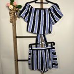 Juicy Couture Keyhole Crop Edgy Blue Black White Striped Top Shorts Size Small Photo 3