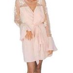 Robed with Love Pink Hildy Robe Short Tie Belt Satin Floral Sheer Size Medium M Photo 0