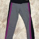GH Bass capri crop leggings mid rise black purple gray stripe stretch large Photo 0