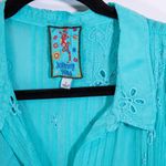 Johnny Was Lemmi Floral Flower Embroidered Eyelet Lightweight V Neck Blouse Blue Photo 1
