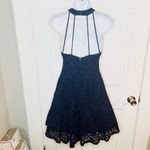 B Darlin  Sparkly Fit and Flare Lace Cocktail Dress Halter Neck Navy Blue 7/8 Photo 5
