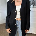 80s Style Vintage Black Blazer with Shell Like Buttons Ribbed Material Chic Size 6 Photo 1