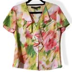 Kasper  sportswear womens medium v-neck ruffle blouse button front pastel colors Photo 0