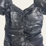 Naked Wardrobe Black Faux Leather Puff Sleeve Ruched Mini Bodycon Dress Size L Photo 5
