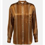 Vince  Striped 100% silk shirt, Brown with  Cream stripes, Size XL, NWT Photo 2