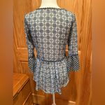 Jolt  Women's Blue Tie Neck 3/4 Bell Sleeve Peasant Top Photo 1