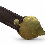 Vintage Belt 1970's Whimsical Unisex Brass Leaf Buckle S Small Brown Leather Photo 2