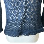 LINK Women Cropped Cardigan Top S Blue Knit Crochet Open Front Boho‎ Cottagecore Photo 4